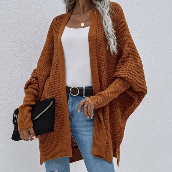Cozy Rust Brown Dolman Sleeve Open Front cardigan - Picture 2 of 8